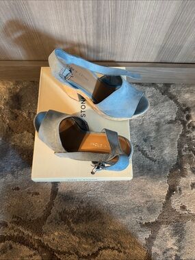 Sun + Stone Light Blue Suede Espadrille Wedge Sandals